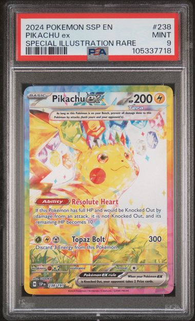 PSA 9 Pikachu EX - 238/191 - SV08: Surging Sparks